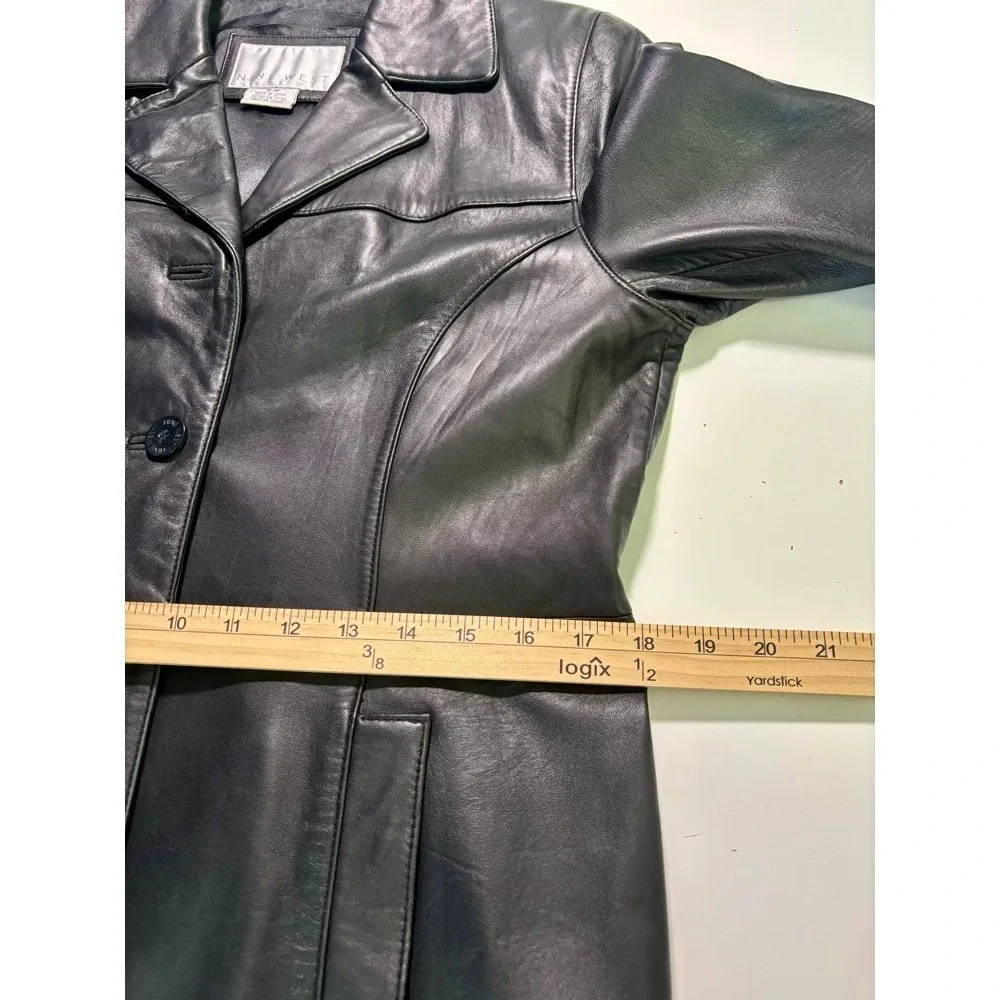 Genuine Leather Womans Black Button Front‎ Blazer Coat Size M Mob Wife Moto Edgy